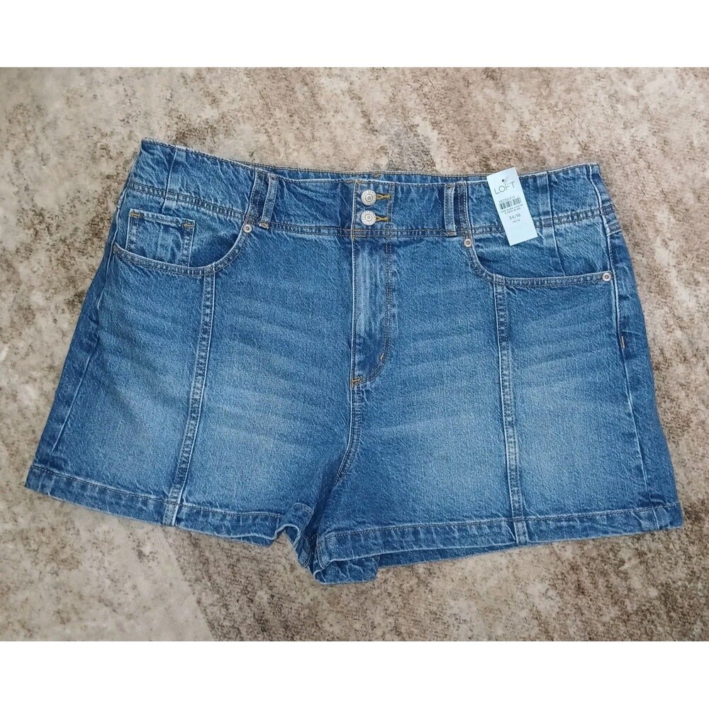 NWT LOFT Women’s Denim Shorts Sz 34/18 Petite High Rise Medium Wash Blue Jeans